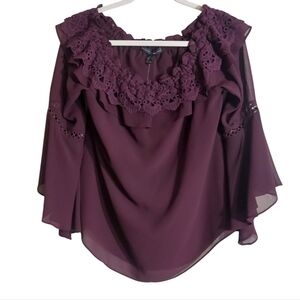 White House Black Market Chic Burgundy Lace Blouse- size S